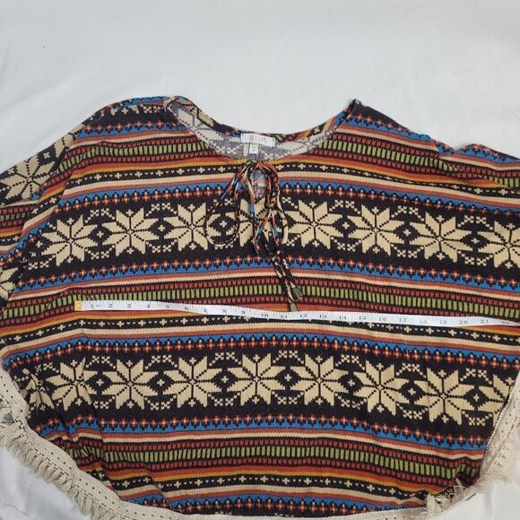 Y2K DELIA'S top fair isle snowflake fringe poncho M‎ - Picture 8 of 10